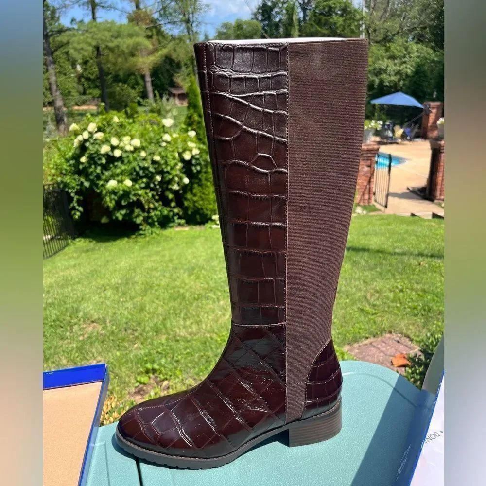 Donald J Pliner Boxer Croc Leather Knee High Riding Boots NIB